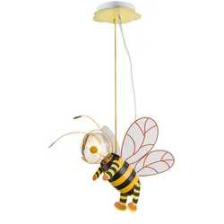 Hängelampe Kinderzimmer Pendelleuchte Biene LED Schlafzimmerlampe Junge Mädchen, Metall schwarz gelb, LED 7W 700lm 2700K warmweiß, LxBxH 36x25x120 cm