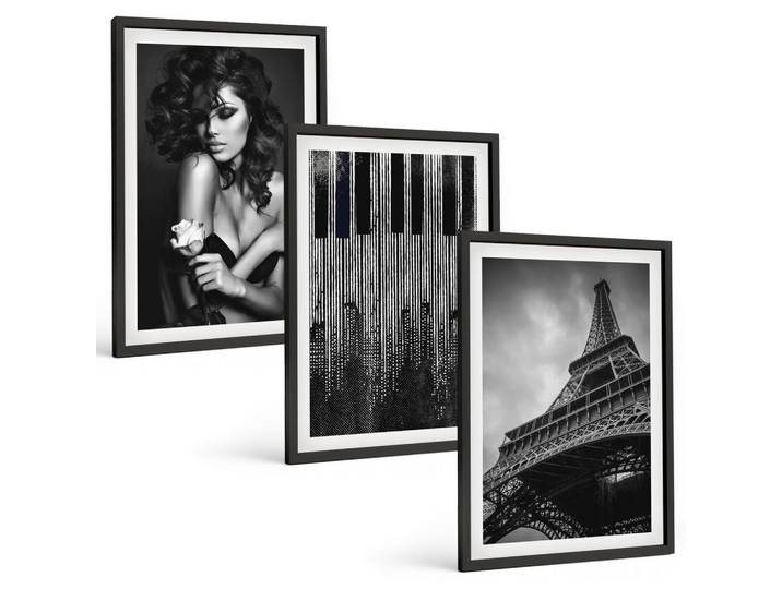 Tulup Bilder SET 3er Set - 40x60 cm Schwarzer Rahmen - Porträt einer Frau mit einer Eiffel-Rose, Kunststoff, Rechteckig, 40x60 cm, Fotografie, Bilder & Rahmen, Bilder