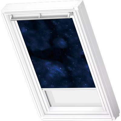 Verdunklungsrollo VELUX "DKL 4653SWL", blau (kids universum, weiß), P08, stufenlos positionierbar, Polyester, Rollos, Verdunklungsrollo, weiße Führungsschienen & Griffleiste