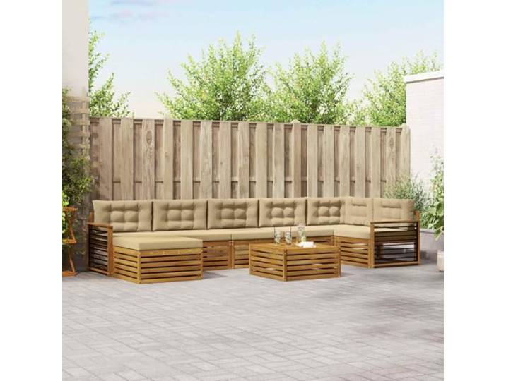 RJPLMFV Sofaset für den Außenbereich, 8-teilig, Akazie, Braun Lattenrost-Rückenlehne, modulares Design, feuchtigkeitsbeständig, pflegeleicht, Terrasse, Garten