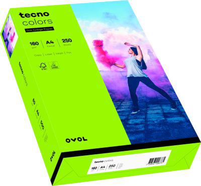 Farbiges Kopierpapier tecno colors, DIN A4, 160 g/m², leuchtendgrün, 250 Blatt