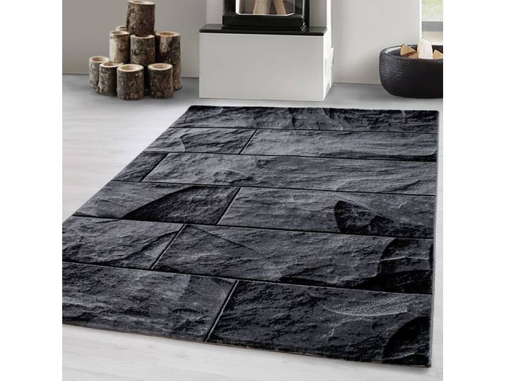 Carpetsale24 Tapis moderne à poils ras tendance Noir Tapis 160x230 cm motif de mur en pierre 3D tapis moelleux