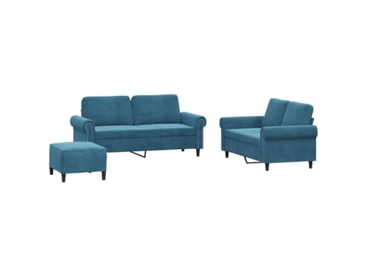 Coespram 3-tlg. Sofagarnitur mit Hocker und 4 Kissen, Samt Blau Elegante Couchgarnitur fürs Wohnzimmer mit weicher Schaumstoffpolsterung und flexiblem Polsterhocker zum Entspannen.