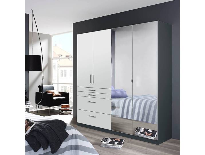 Drehtürenschrank Homburg II 181cm Weiß/Graumetallic mit Spiegeltür/-en