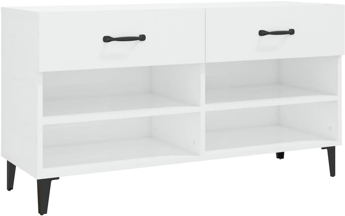Compacte witte schoenenkast van hout voor in de hal of gang