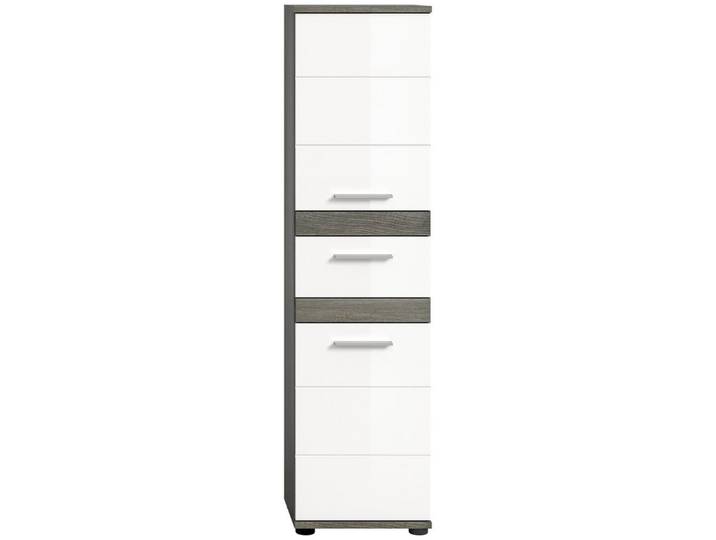 furnling Stauraumschrank Blaine Badezimmer Standschrank 2 Türen und 1 Schublade, Rauchsilber/weiß, Badezimmermöbel, Schrank