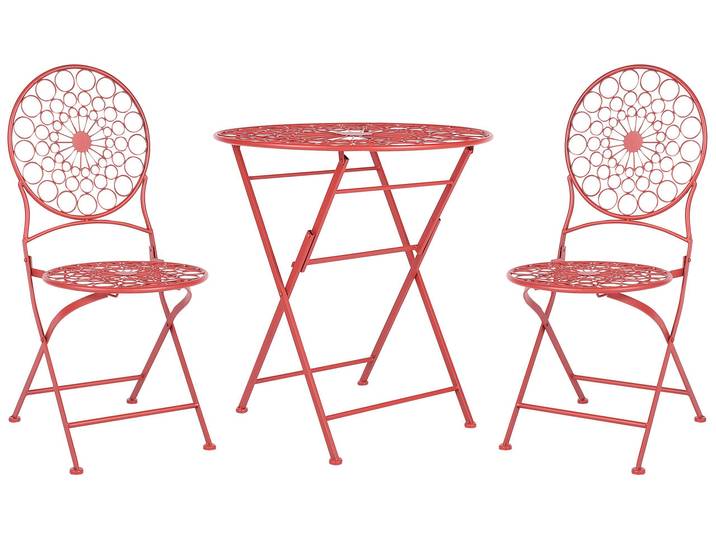 BELIANI Garten Bistro Set Rot Eisen Faltbar mit 2 Stühlen und Tisch für den Außenbereich UV-Rostbeständigkeit französischer Retro-Stil