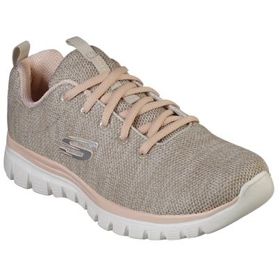 Sneaker SKECHERS "Graceful - Twisted Fortune", Damen, Gr. 41, Textil, beige (beige, rosa), Mesh, Schuhe Sneaker, Freizeitschuh, Halbschuh, Schnürschuh mit Memory Foam, Topseller