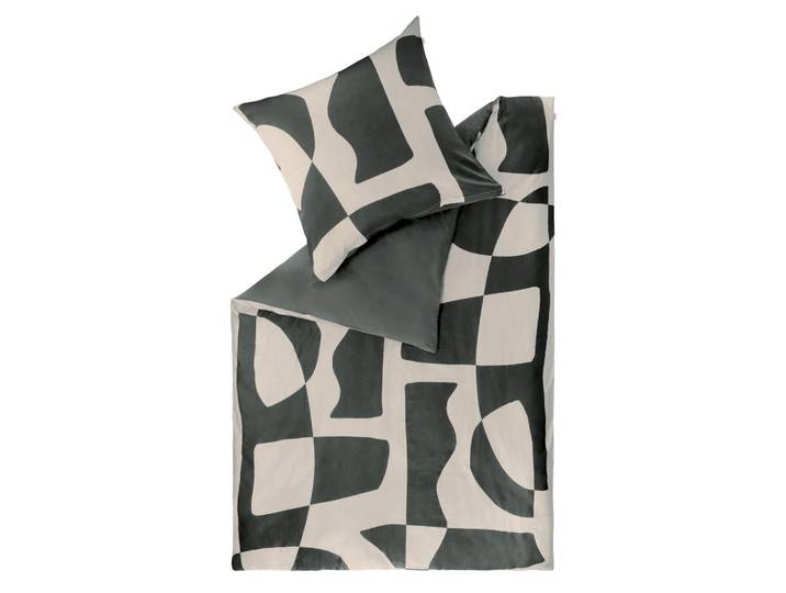 Schöner Wohnen Bettwäscheset, Anthrazit, Creme, Textil, Graphik, 160x210 cm, pflegeleicht, hautfreundlich, angenehm wärmend, schadstoffgeprüft, samtiger Griff, weiche und anschmiegsame Oberfläche, Heimtextilien, Bettwäsche, Bettwäsche, Satin Bettwäsche