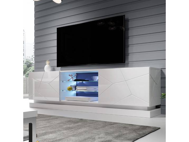 Meuble Tv Blanc Design 200 Cm À Led Clost - Avec Led