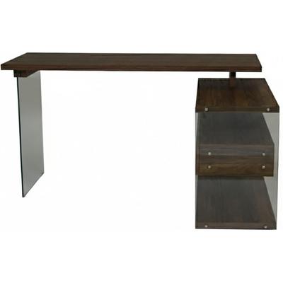 Eckschreibtisch JAHNKE "LUX C 15 E", braun (walnuss, klarglas, klarglas, walnuss), B:145cm H:76,2cm T:100cm, Tische, Eckschreibtisch, Eckschreibtisch,Glas,wechselseitig montierbar,2 Schubladen,B:145 cm
