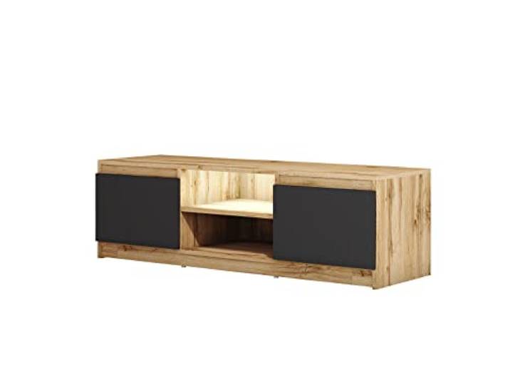 MINIO go for it - TV-Schrank Dingo 120cm Lowboard für Fernseher TV-Kommode TV lowboard stehend mit 2 Klapptüren & 2 offenen Fächern TV Möbel Wotan Eiche und Schwarz Graphit - mit LED