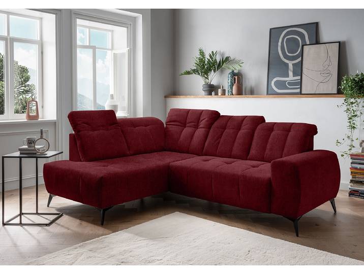 Ecksofa mit Ottomane & Funktion Rot Webstoff Colonia 261 x 104 x 200cm Ottomane davorstehend links Modern
