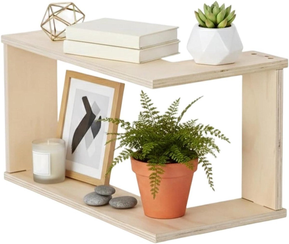 Dubbellaagse Hoekplank Wandplank Organizer in Houtkleur - Wandmontage