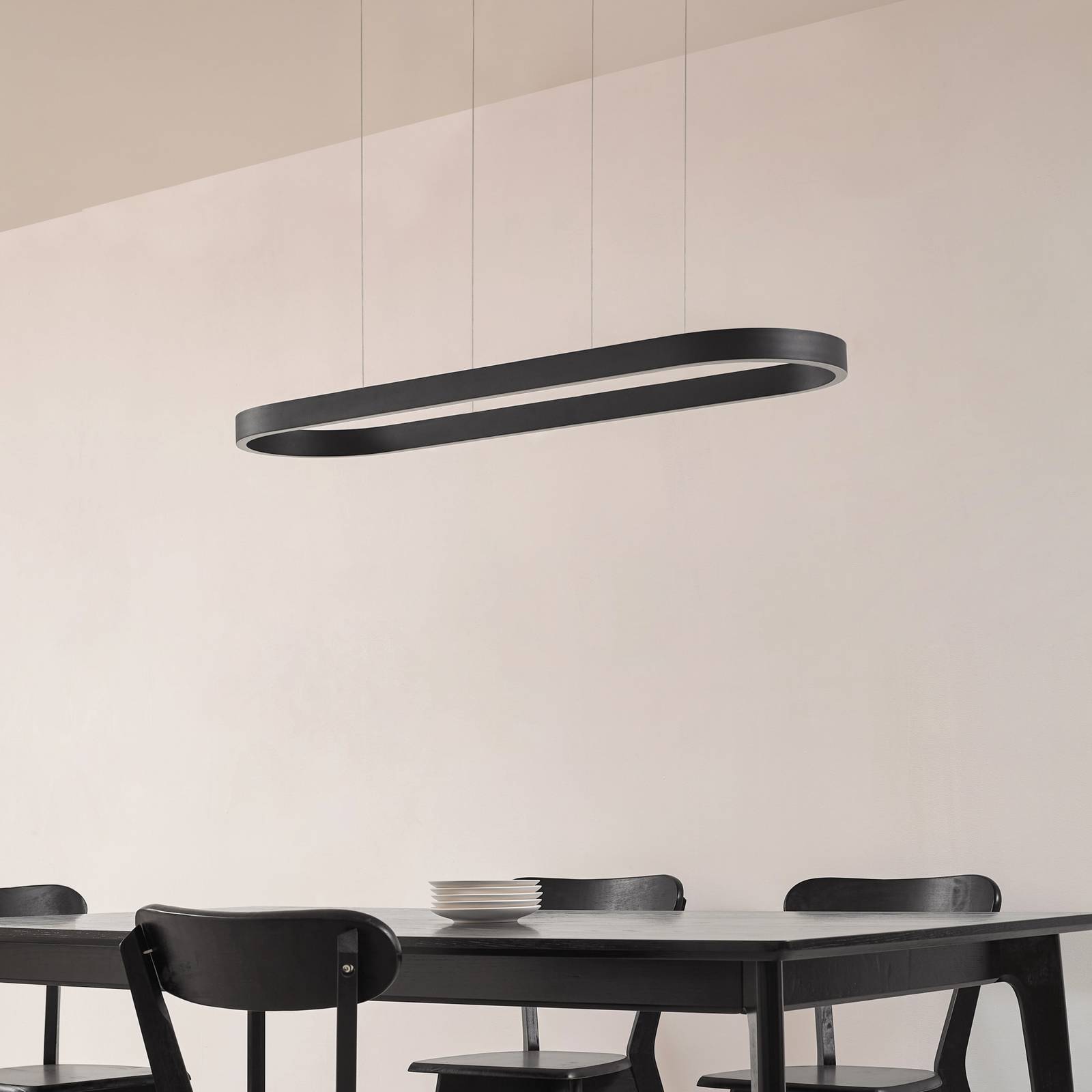 Smart Pendant Light Melinay Lucande, dimmable, Black, Living / Dining Room, Aluminium, Modern