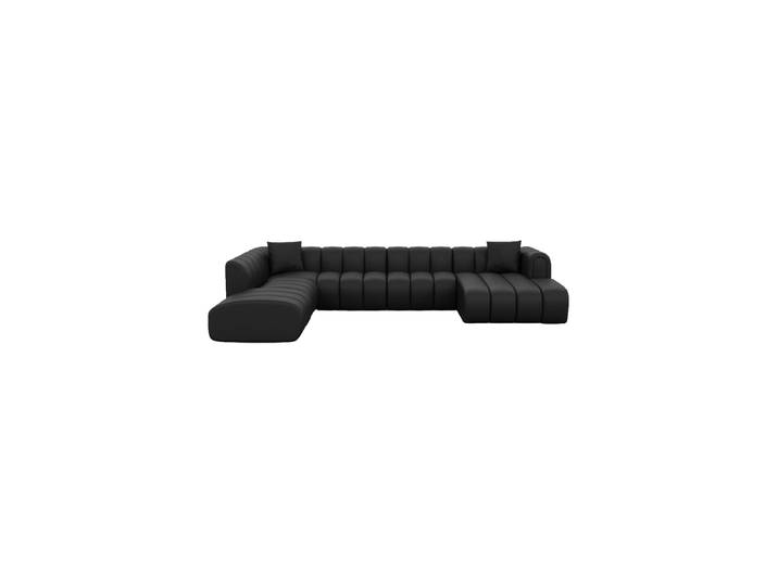 7-Sitzer Design Echtleder Panorama-Sofa „Oliva Lounge“ Echtleder Schwarz BLOOMINGLOFT Collection