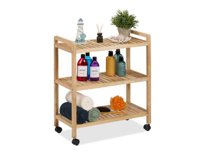 Relaxdays Badregal Holz mit Rollen