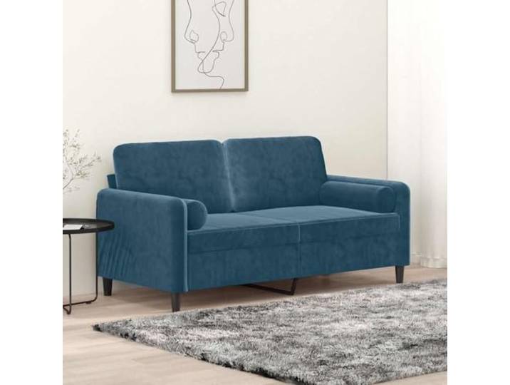 HEFZGDB Modernes 2-Sitzer-Sofa mit Zierkissen Blau 140 cm Samtstoff – Robuster Metallrahmen & Abnehmbare Bezüge für Langlebigkeit und Pflegeleichtigkeit, Weiche Polsterung