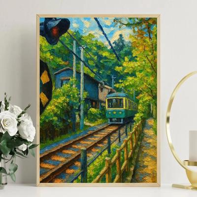 Uplift Essentials Retro Japanese Railway Landscape Canvas Print Tokyo Rainy Night Street Art For Modern Home Decor style 9 19.7 X 29.5 In