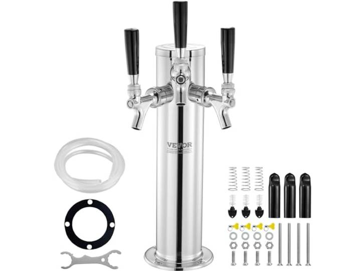 VEVOR Kit Colonne à Bière Pression à Trois Robinets\, Distributeur de Bière Boisson en Acier Inoxydable\, Tireuse à Bière avec Tubes Pré-assemblés et Tiges de Robinet à Fermeture Automatique\, Bar