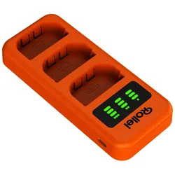 Rollei Ladegerät-Set 3er Pack Kamera-Akkus & Ladegerät (Kamera Akku Ladegerät), Kamera Stromversorgung, Orange