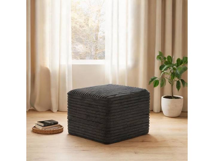 Pouf rectangulaire en tissu slate gray sans montage pour salon contemporain