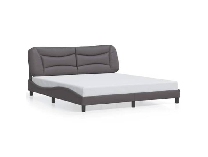 PUGYNBK Bettgestell mit Kopfteil, grau, 180 x 200 cm Fleckenresistentes Kunstleder, Holzlatten im Lieferumfang enthalten, modernes Wellendesign