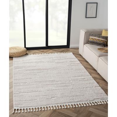 Teppich "Enya", weiß, B:160cm H:17mm L:230cm, Polyester, MYFLAIR MÖBEL & ACCESSOIRES, Teppiche, Teppich, Uni Farben, Hoch-Tief Effekt, mit Fransen, besonders weich
