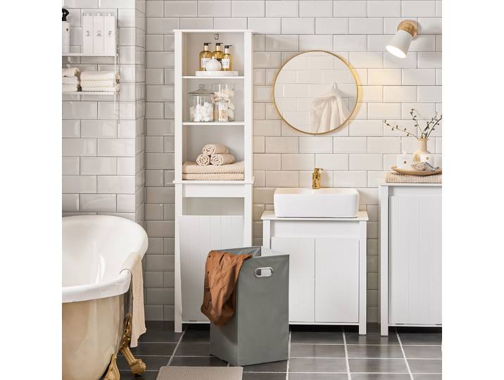 SoBuy BZR102-W armoire haute avec armoire de salle de bain pliante armoire de salle de bain armoire à linge étroite étagère de salle de bain meubles de salle de bain