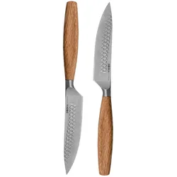 Boska Steakmesser-Set Oslo+ / 2er-Set / Edelstahl-Messerset / Zum Schneiden von Fleisch(ersatz), Fisch, Gemüse / Non-stick / Europäisches Eichenholz