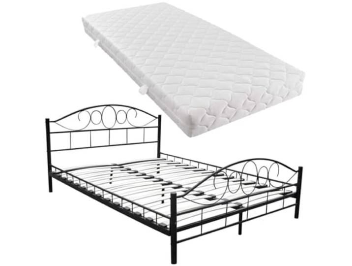 ZQQLVOO Metallbett mit Matratze Schwarz 180x200 cm Pulverbeschichtetes Metall, Pappelholz-Lamellen, Lattenrost inklusive, 17 cm Matratze, 3 Schichten