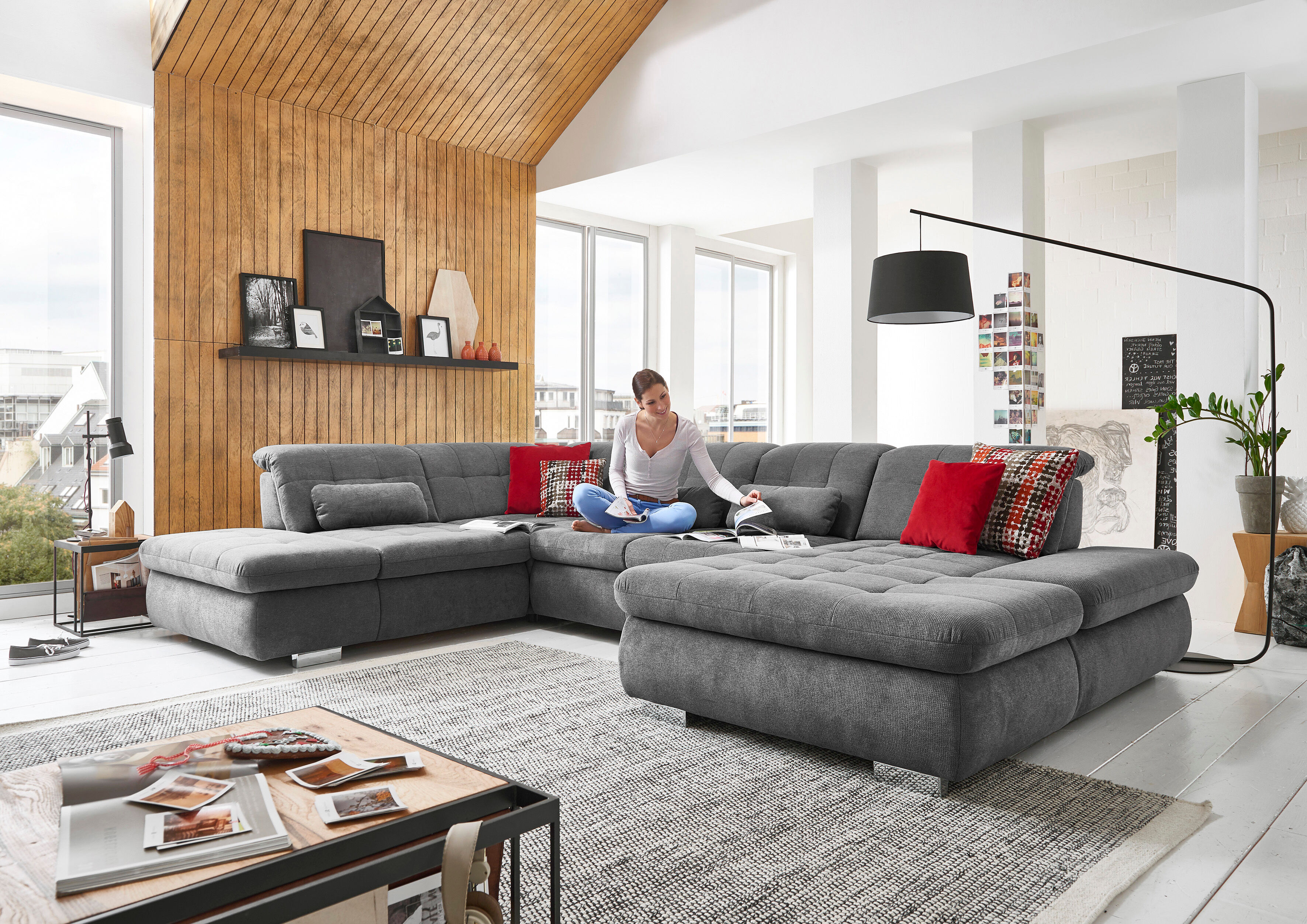 Wohnlandschaft DIE PLANBAR "MP-IN17004 U-Form, Breite 382 cm, mit Federkern-Polsterung", grau, B:382cm H:84cm T:260cm, 100% Polyester, Sofas, Wohnlandschaft, Federkern-Polsterung, wahlweise mit Funktionen