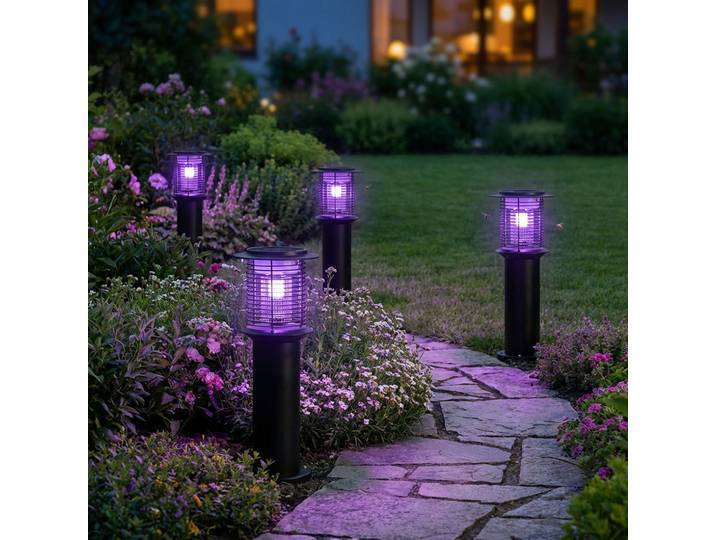 4er-Set Solar Gartenlampe mit Mückenvernichter, 25 x 60 cm, schwarz