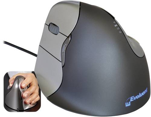 Evoluent Vertical Mouse 4 VM4L Ergonomische Maus USB Optisch Grau, Silber 6 Tasten 2800 dpi Ergonomisch