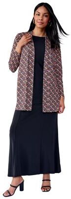 Plus Size Women's Stretch Knit Open Front Knit Topper by The London Collection in Black Multi Geo (Size 4X)
