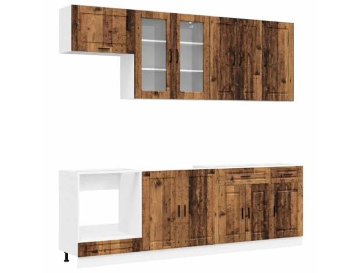 Favemtsl 8-TLG Küchenzeile Porto Altholz Holzwerkstoff Küchenschrank Set Stauraumlösung für die Küche mit Hängeschränken, Unterschränken, verstellbaren Füßen und Wandbefestigung.