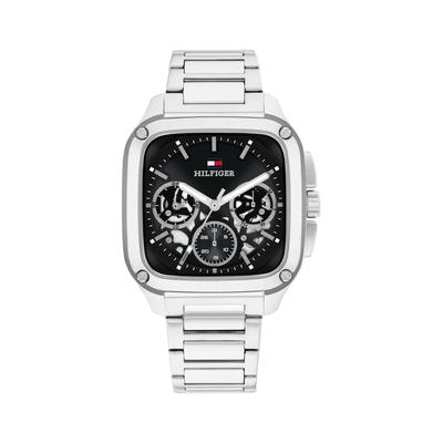 Multifunktionsuhr TOMMY HILFIGER "Herald Skeleton", silber (silberfarben, schwarz, schwarz), Armbanduhren, Herren, silberfarben, Quarzuhr, Armbanduhr, Herrenuhr, Edelstahlarmband, analog