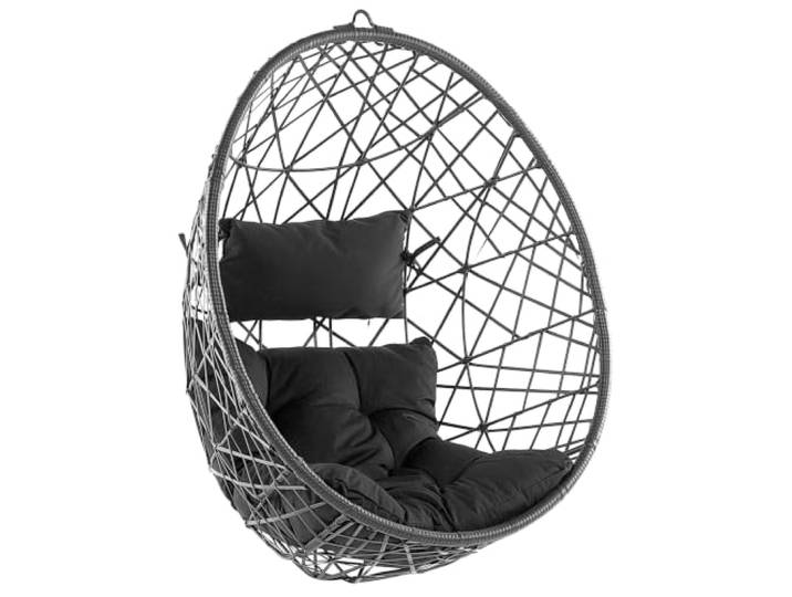 Runder Hängesessel aus Rattan Schwarz inkl. Sitz- u. Kopfkissen Boho Stil Alatri