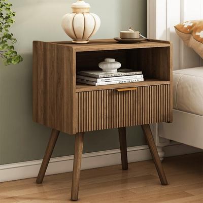 No Modern Bedside Table with Storage Drawer and Open Wood Shelf