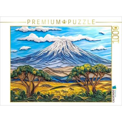 CALVENDO Puzzle Quilling Papierkunst Savanne mit Zebra vor schneebedecktem Kilimandscharo Panorama | 1000 Teile Lege-Größe 64x48cm Foto-Puzzle für
