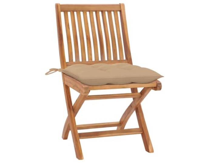 VIHHQGC Klappstühle, 2 Stück, Teakholz, Beige Kissen, 110 kg Massives Teakholz, klappbar, beige Kissen, ergonomische Sitzfläche, Rückenlehne, max. 110 kg
