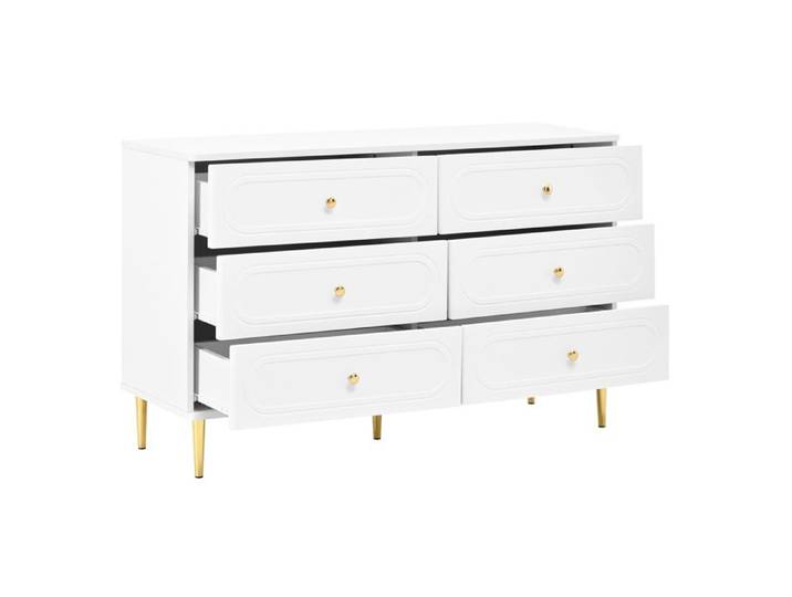 Commode 6 Tiroirs - Buffet Bas d'Enfilade - Pieds Métal - 120x40x75 cm - Blanc