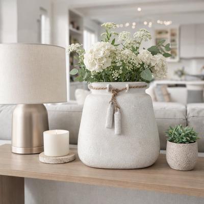 Sagebrook Home Decorative Vase - White Ceramic Wide Woven with Jute, 16 in.