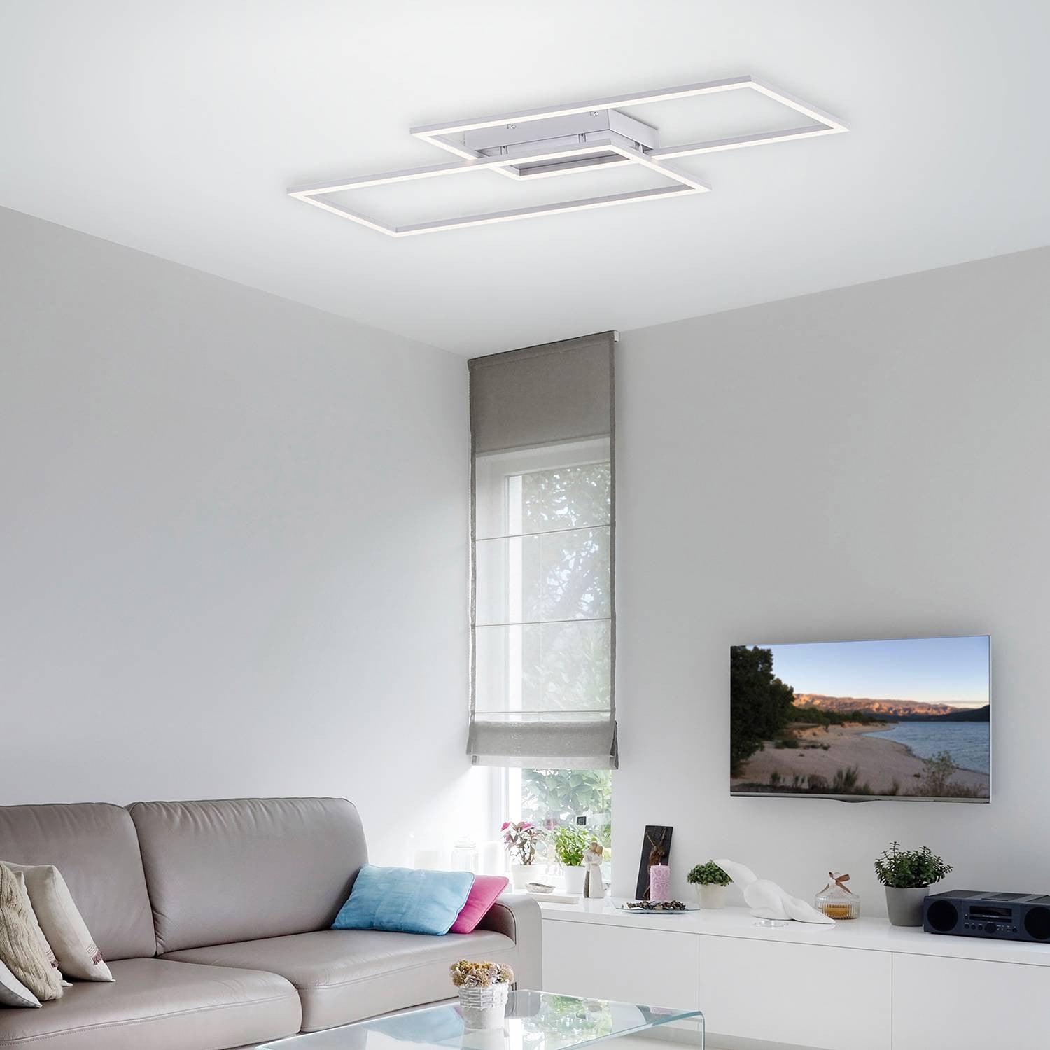home24 LED-plafondlamp Inigo IV zilver, B/D/H: 24 x 7 x 84 cm