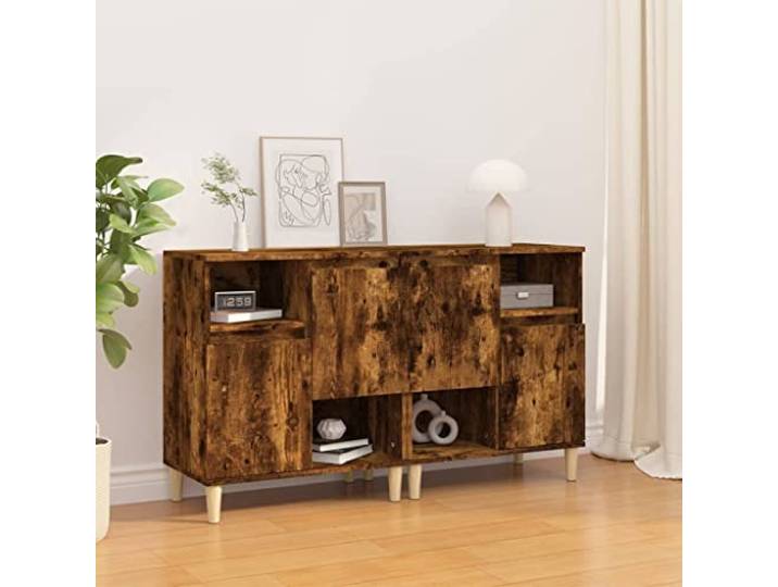 Elegantes Sideboard mit klassischem Design aus Holzwerkstoff, 2 STK. in Räuchereiche 60x35x70 cm mit Türen und Fächern zur Aufbewahrung von Multimedia Geräten, inklusive