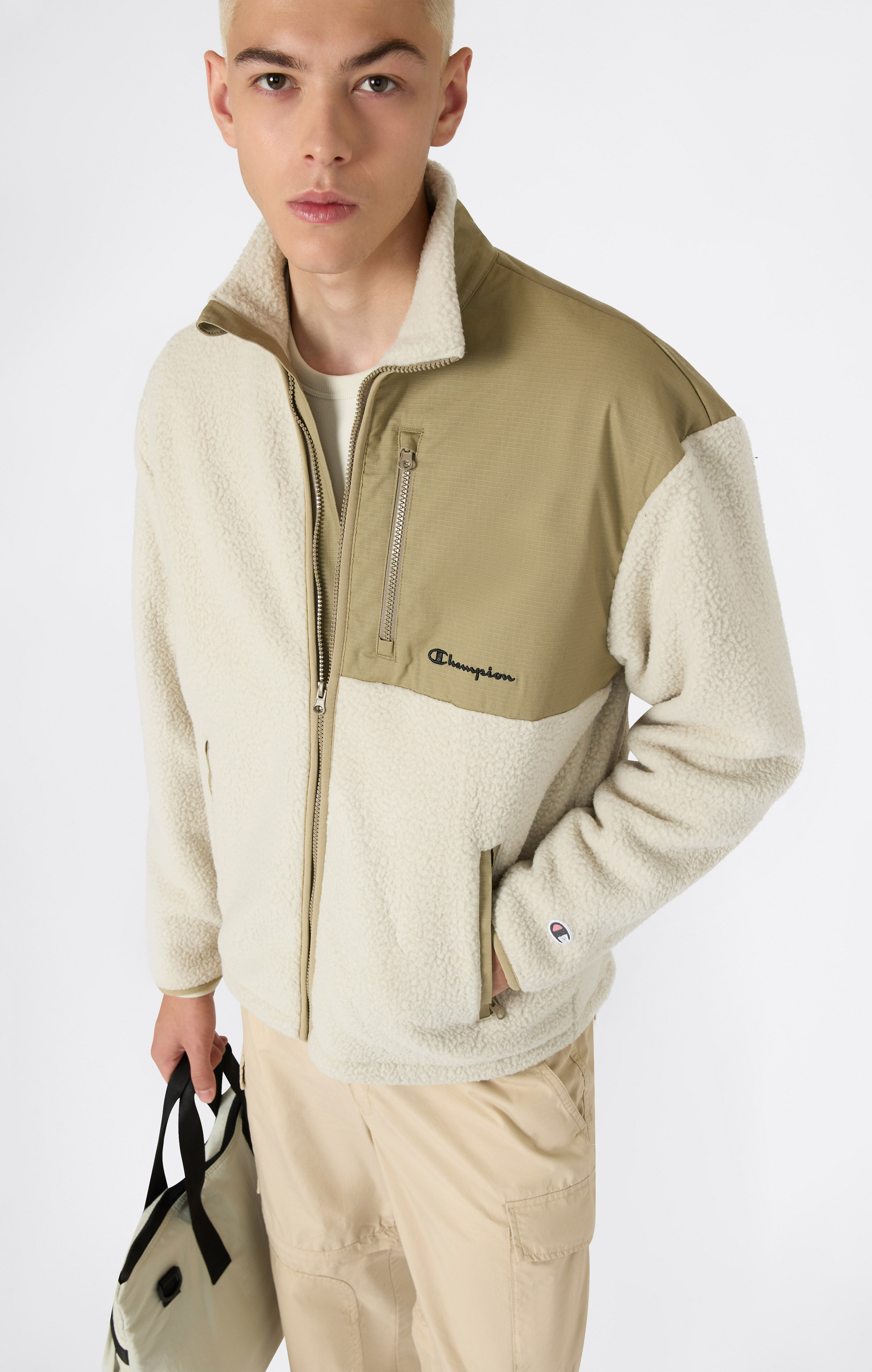 Fleeceweste CHAMPION, Herren, Gr. XXL, beige (bhb, sphk), Obermaterial: 100% Polyester, Westen Fleeceweste, aus Polyester, in den Größen XXS bis XXL