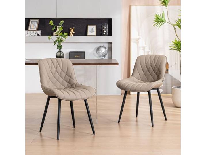 YOUNIKE Esszimmerstühle 2er Set Küchenstuhl Kunstleder, Bequemer Polsterstuhl mit Metallfüßen, Esstisch Stühle Wohnzimmerstuhl mit Rückenlehne, Khaki