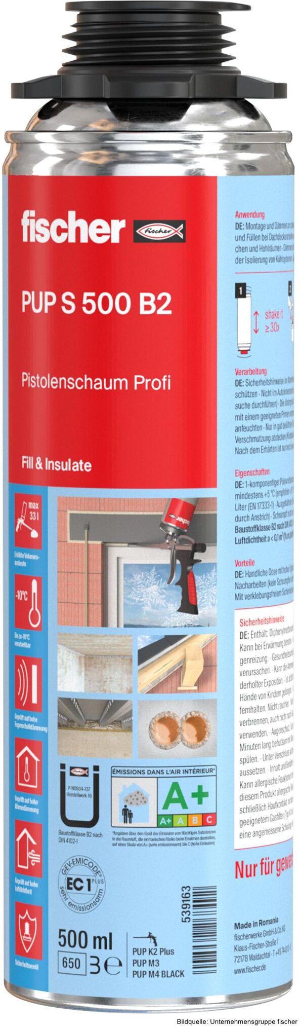 fischerwerke fischer Pistolenschaum Profi PUP S, B2-Qualität, 500 ml