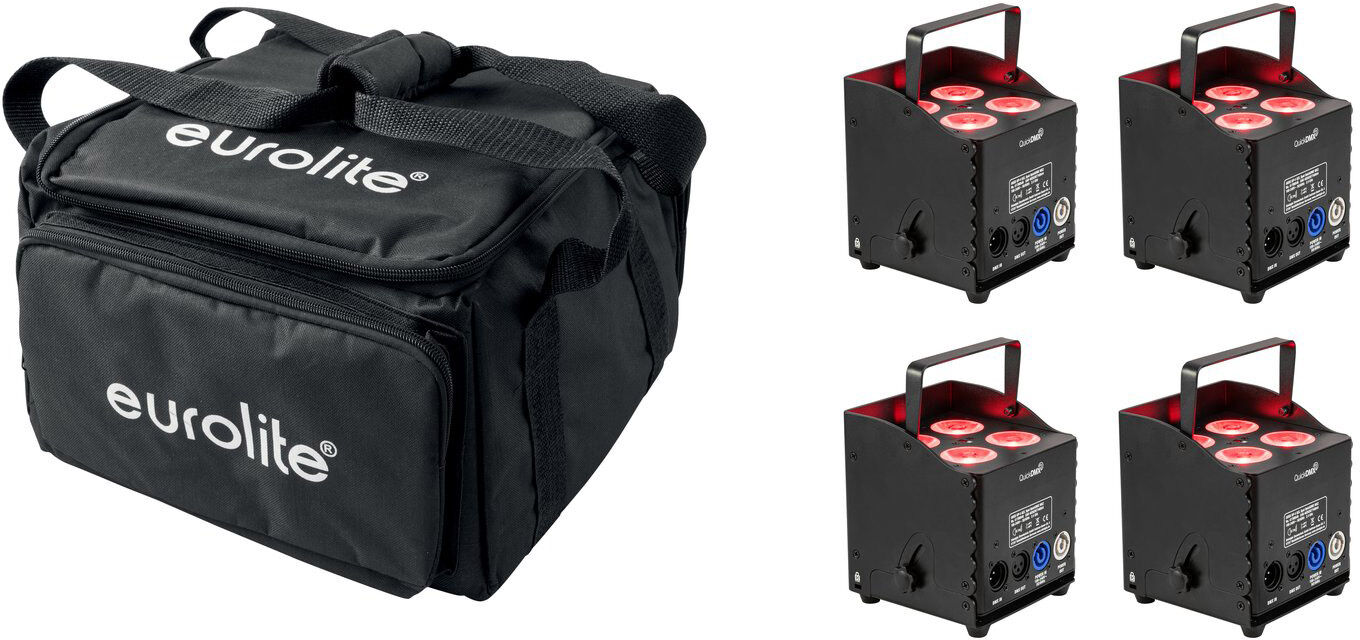 EuroLite Set 4x Akku Up-4 Qcl Spot Quickdmx Mk2 (Lichtstarkes Akku-Led-Uplight) + Soft-Bag
