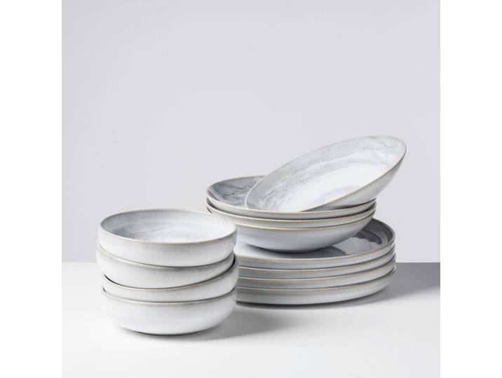 Gipfelstück Tafelservice Tiefer See, Weiß, Hellgrau, Keramik, 12-teilig, Made in Europe, lebensmittelecht, Essen & Trinken, Geschirr, Geschirr-Sets, Tafelservice